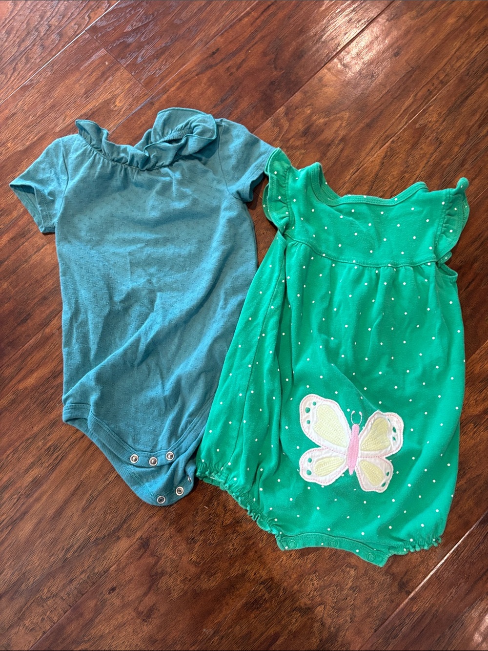 Baby Green Butterfly Romper + Teal Bodysuit Set
